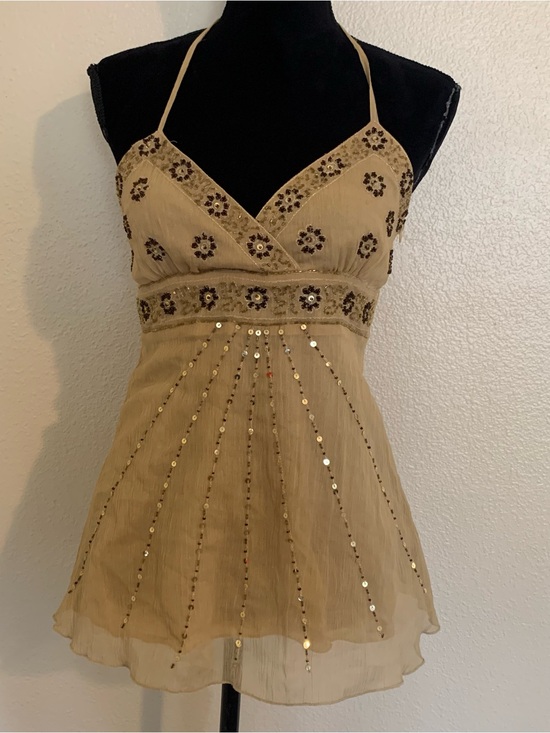 Rampage Tops - Rampage Gold Sequin Halter Top